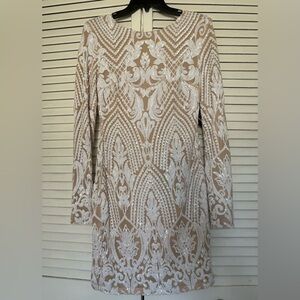 Beaded form fitting cowl back dress